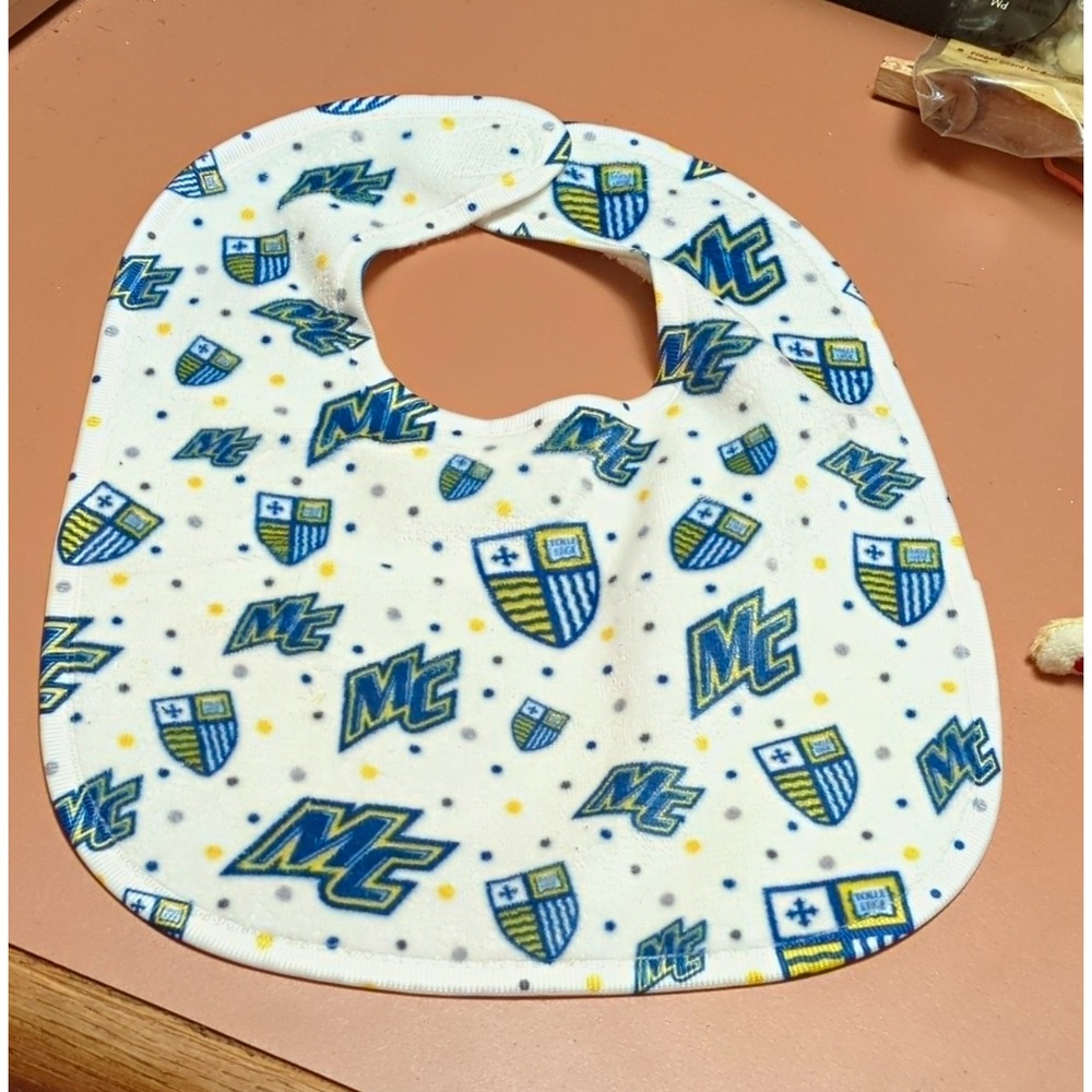 Gerber Baby Bib White Blue Yellow MC Crest Print